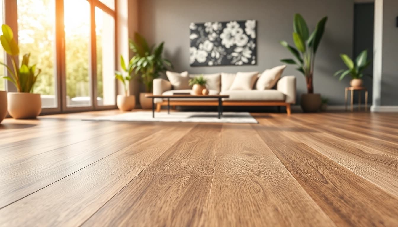 Showcasing vinyl plank flooring with a textured finish in a modern living room setup.