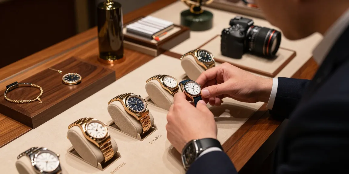 Detailed view of super clone watches on display, highlighting luxury brands and craftsmanship.