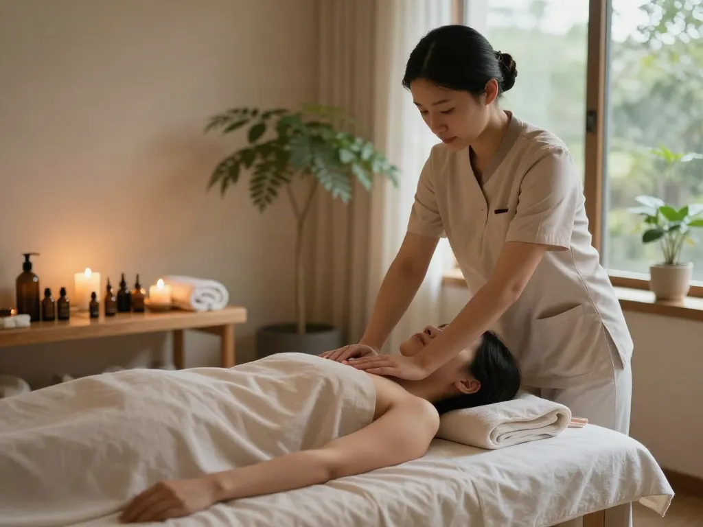 Healing 영종도출장마사지 session in a tranquil wellness studio.