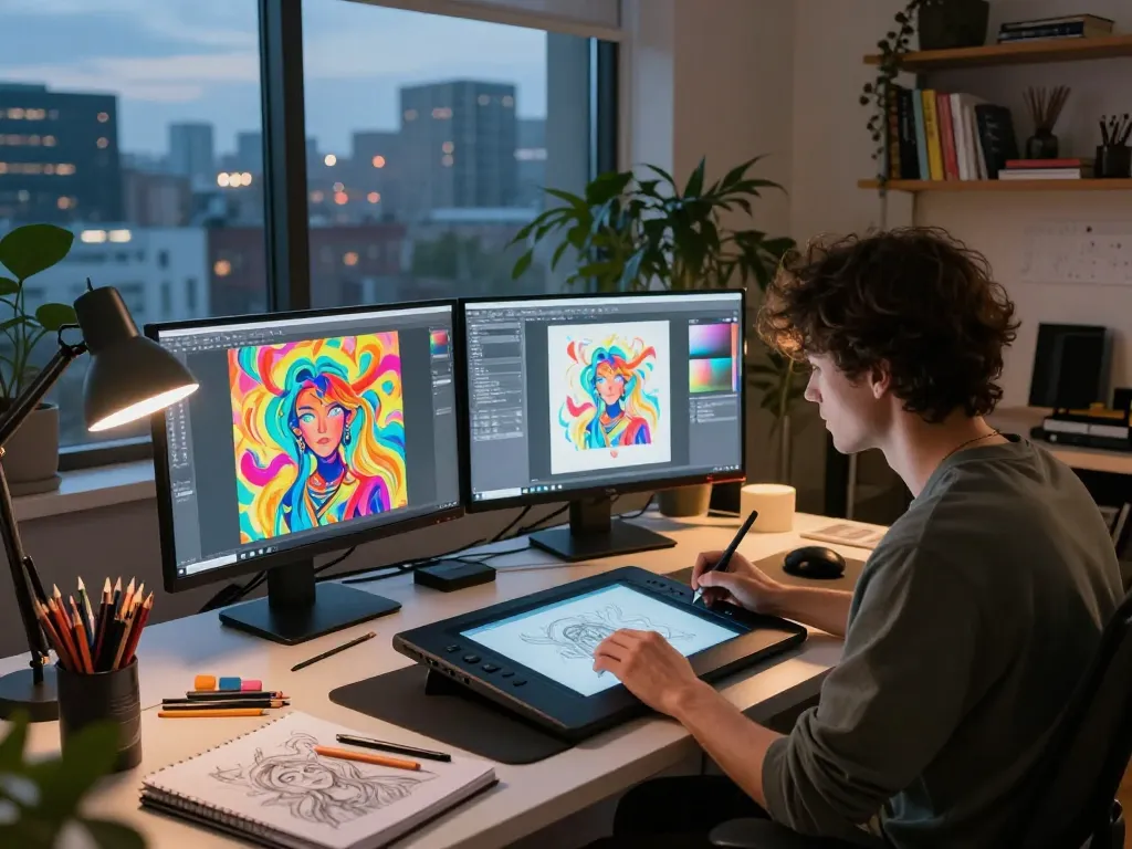 vibrant NSFW AI artwork created in a modern digital art studio