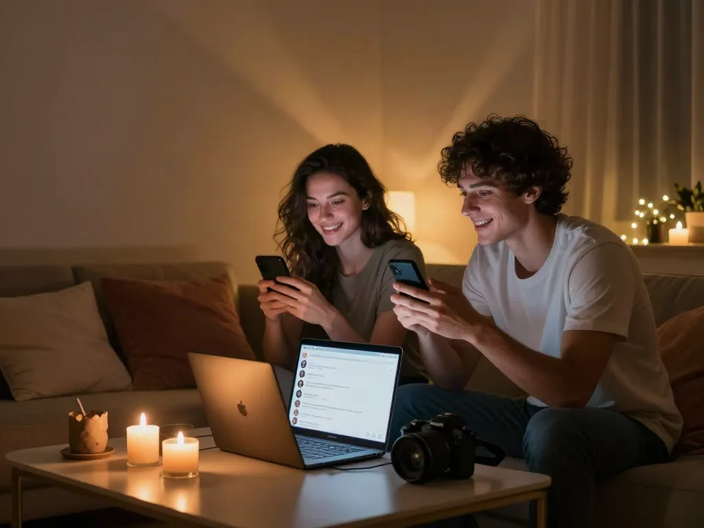 Engaging in ai sexting with intimate chat interfaces and cozy decor.
