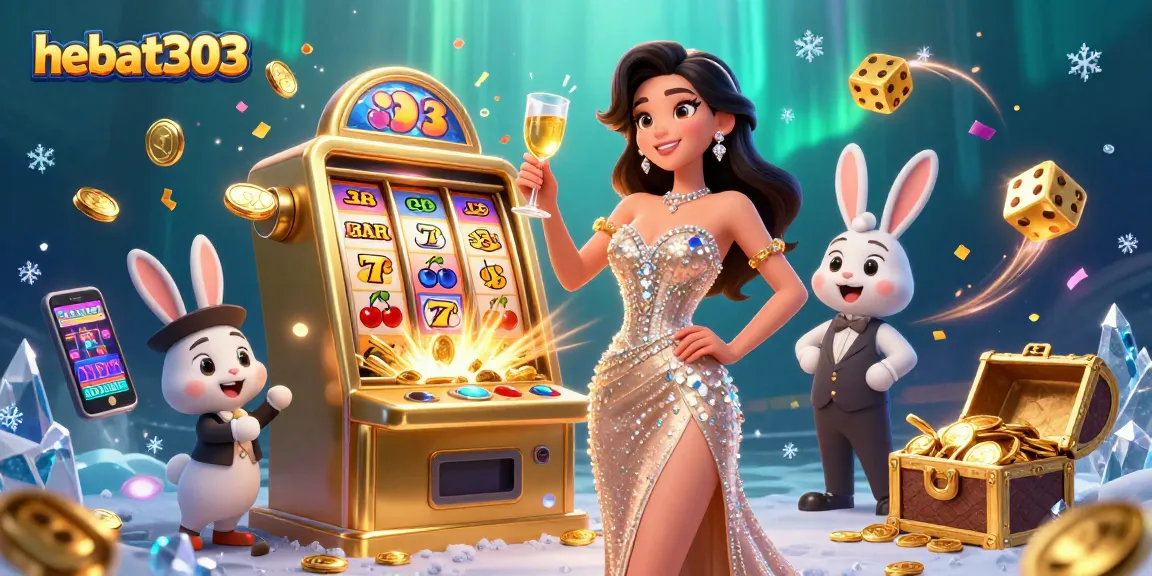 Engage with hebat303's thrilling slots and jackpot excitement, celebrating wins with golden elements.