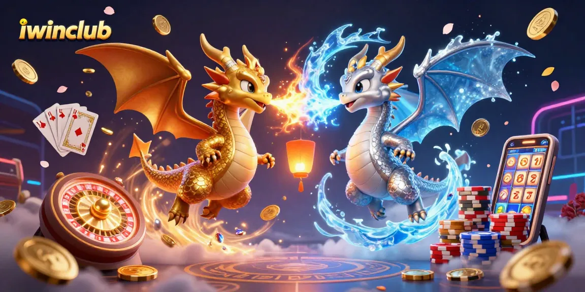 Engage with iwinclub as dragon-themed gaming elements swirl in an exciting casino atmosphere.