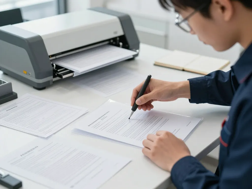 Hướng dẫn bóc lớp ép plastic hà nội - Expert removing plastic lamination from important documents in a modern office.
