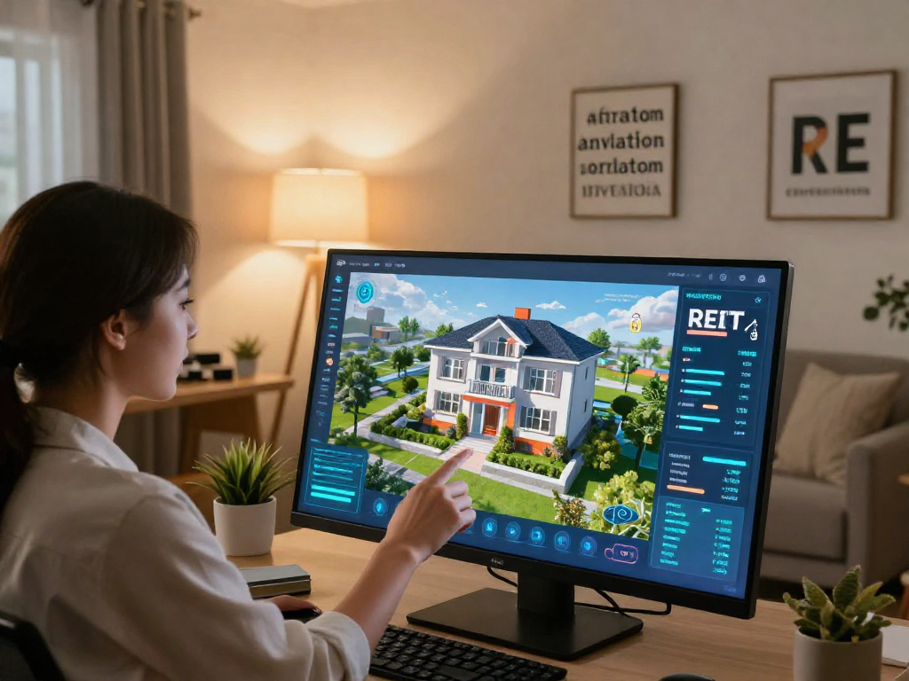Explore rokok88 link alternatif in a modern virtual property investment scene with vibrant visuals and advanced tech elements.