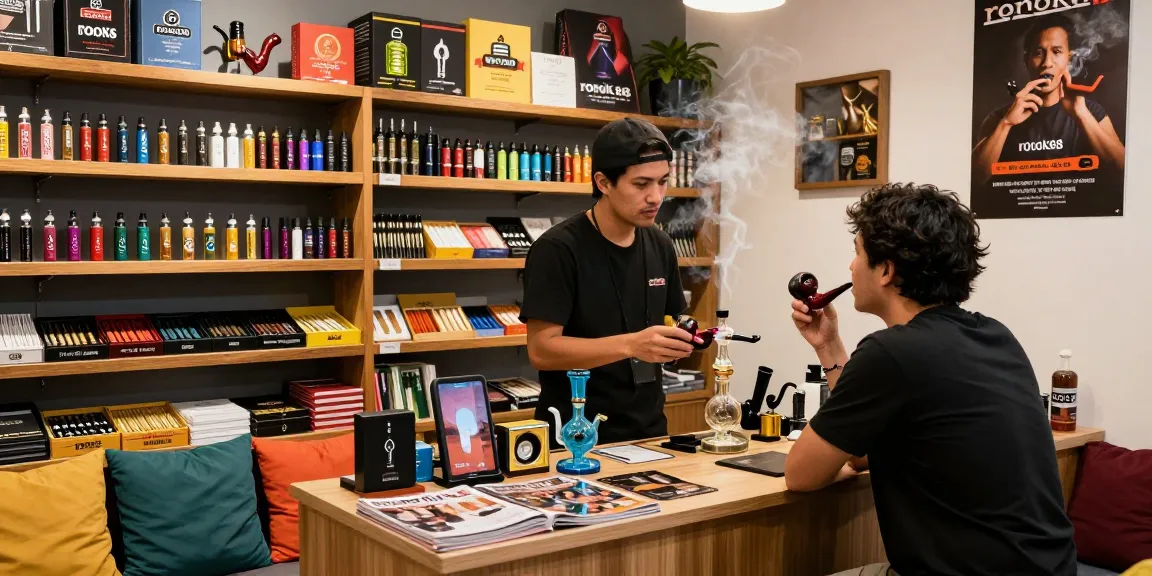 Engaging smoke shop scene showcasing diverse rokok88 products and knowledgeable staff.