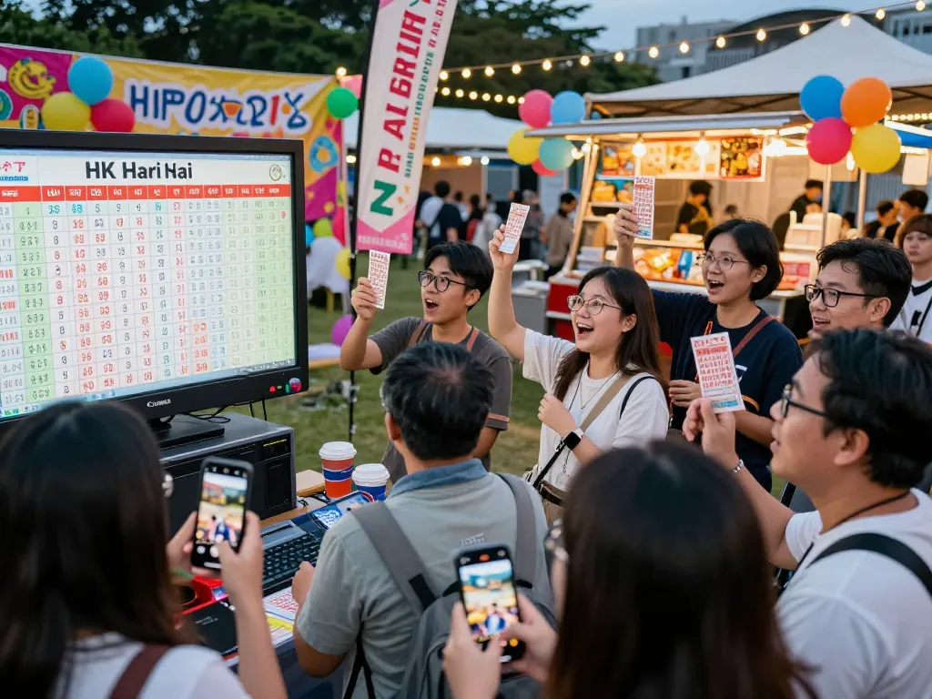 Exciting live lottery event showing HK Hari Ini results with enthusiastic attendees and festive atmosphere.