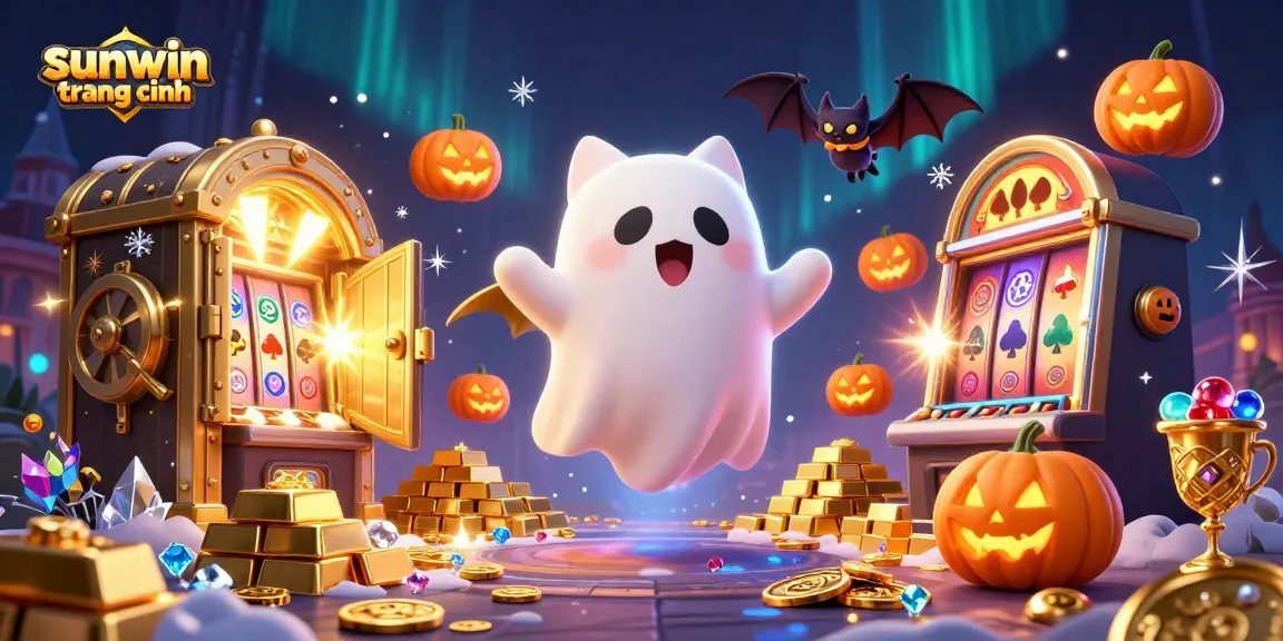 Experience the thrill of sunwin trang chính with glowing ghost cats and vibrant casino treasures.