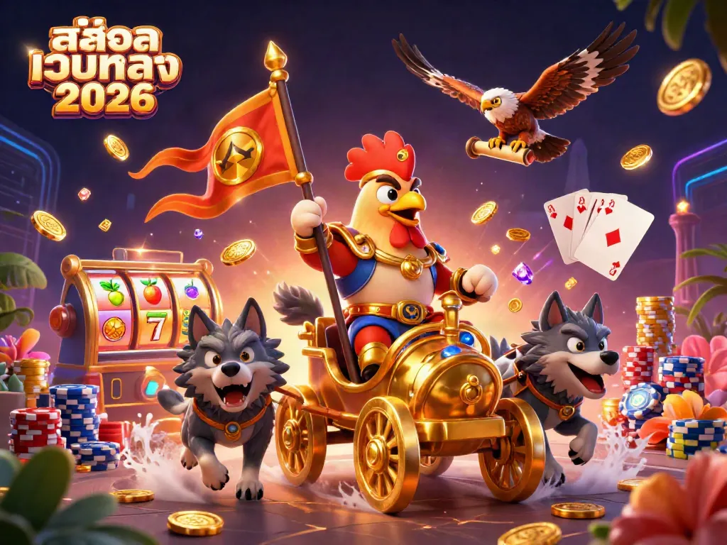 Experience the thrill of สล็อตเว็บตรง 2026 with the rooster warlord leading a dynamic casino scene.