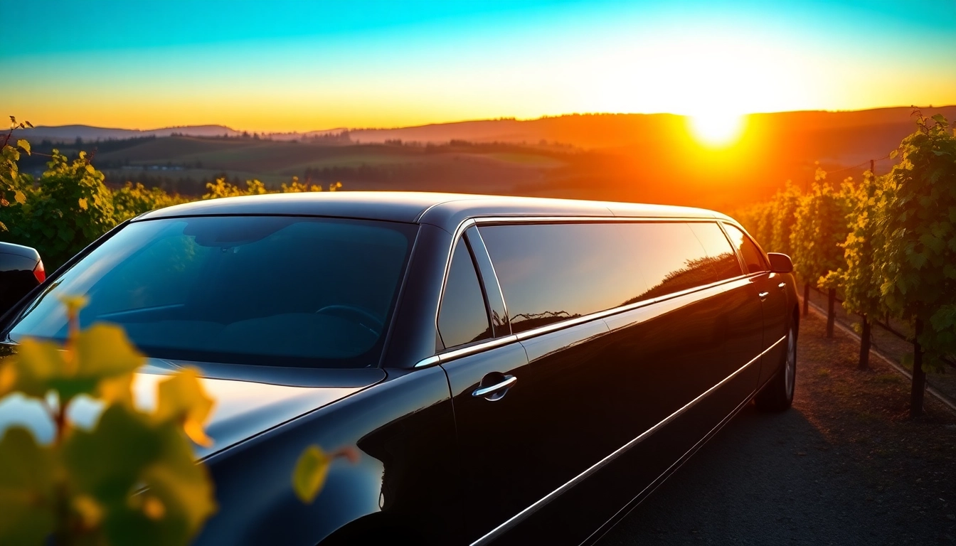 Enjoying a scenic Langley wine tour limo amidst picturesque vineyards at sunset.