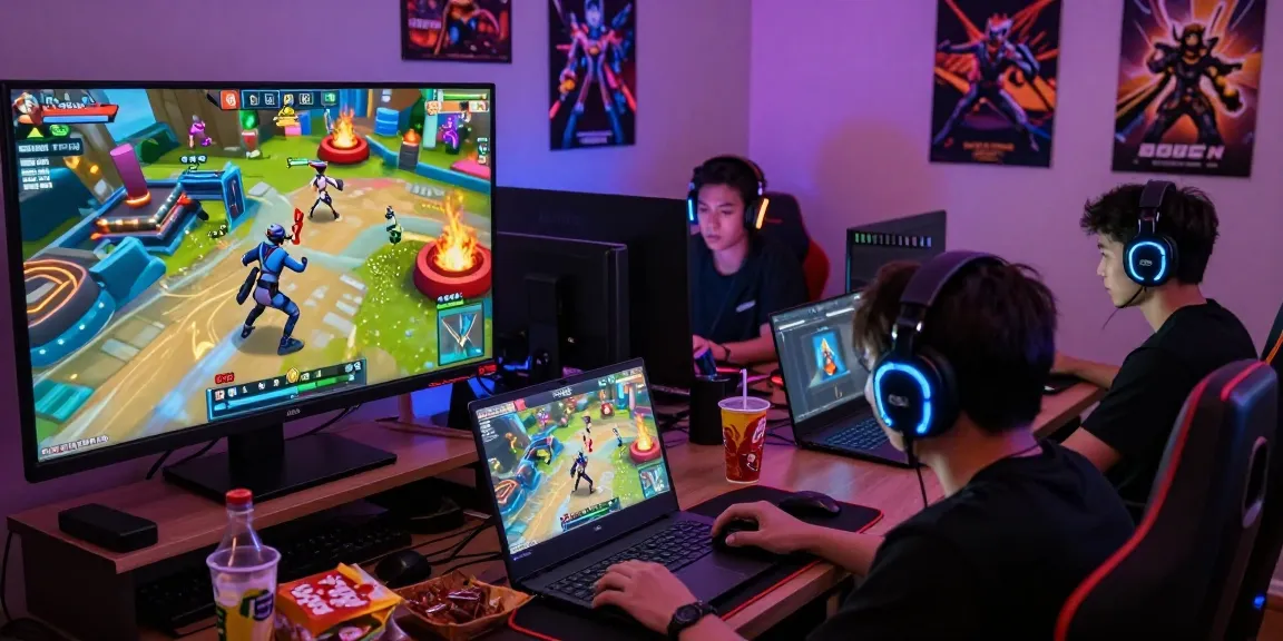 Gamers enjoying thrilling multiplayer challenges at https://rokok88.us with vibrant virtual graphics and a cozy setup.