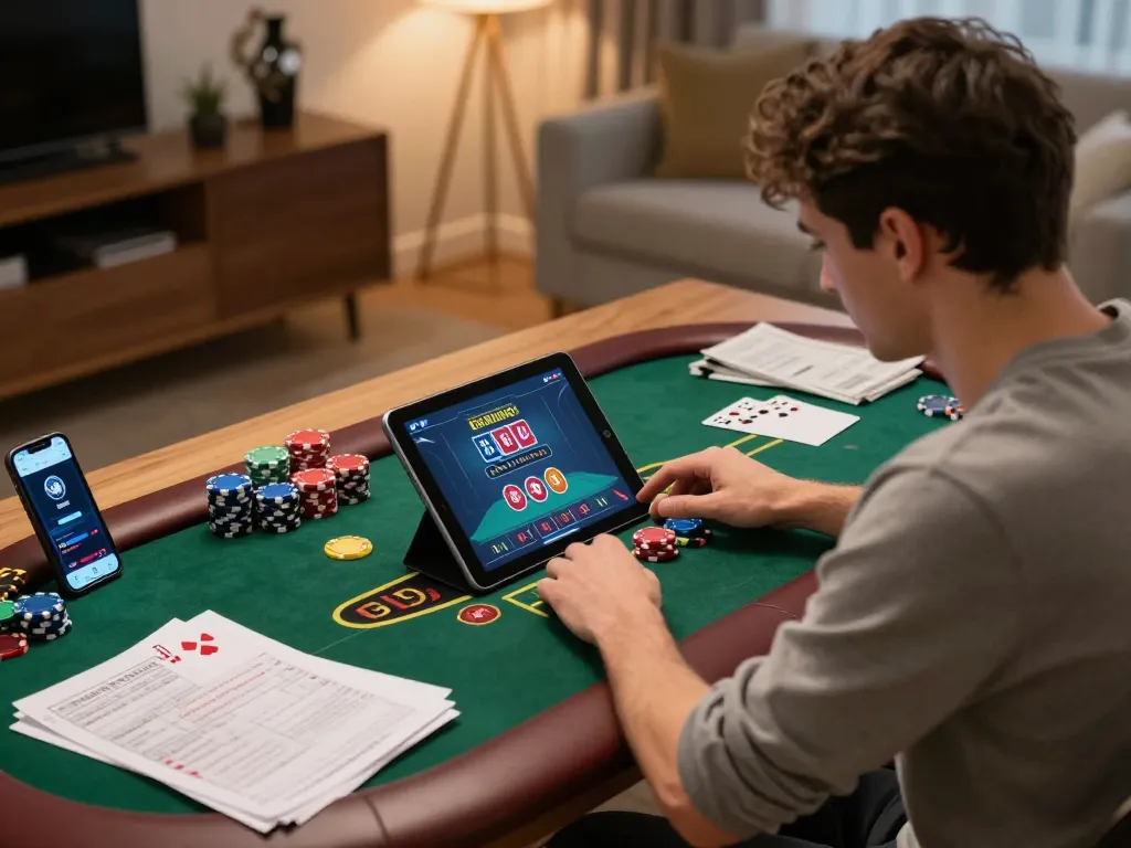 Engaged user playing live dealer blackjack on the 3win app, with focused expressions and strategic notes.