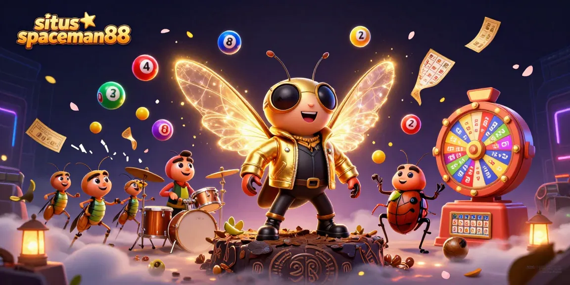 Situs spaceman88 offers a vibrant casino experience featuring a cartoon rock star with lottery-themed elements, delivering exciting gameplay.