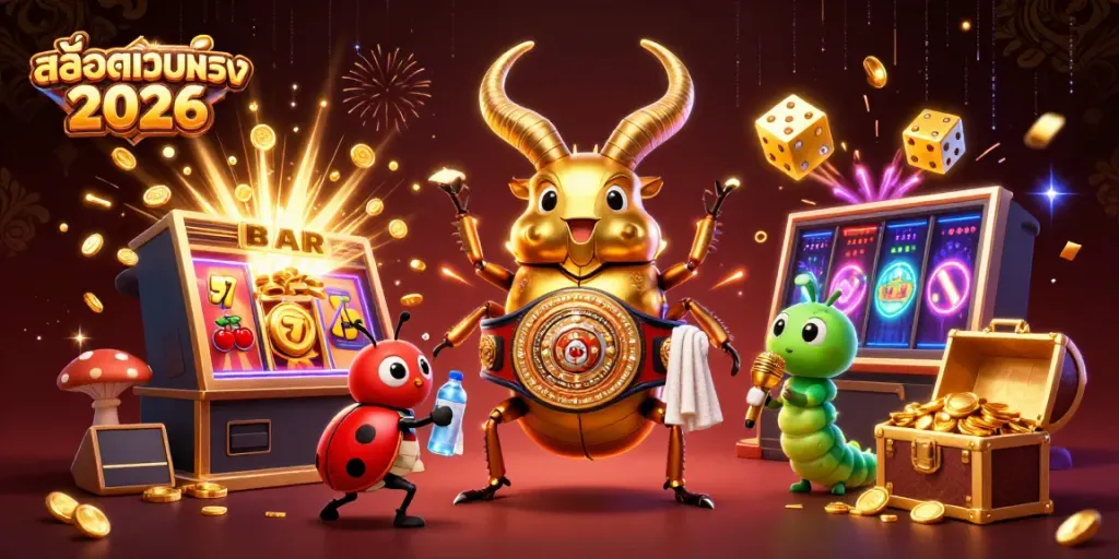 Experience exciting gaming with สล็อตเว็บตรง 2026, featuring dynamic casino symbols and colorful characters.