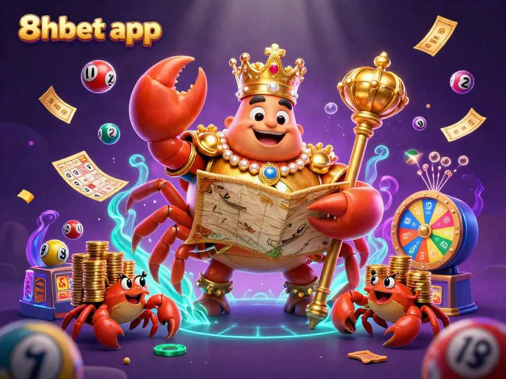 Experience thrilling gaming with the 8xbet app showcased in a vibrant casino-themed illustration.