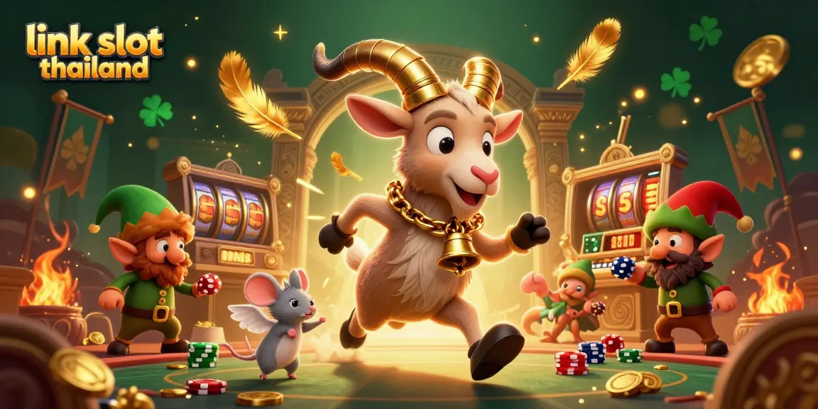 Spin to win at link slot thailand with a vibrant casino scene featuring whimsical characters and dynamic game elements.