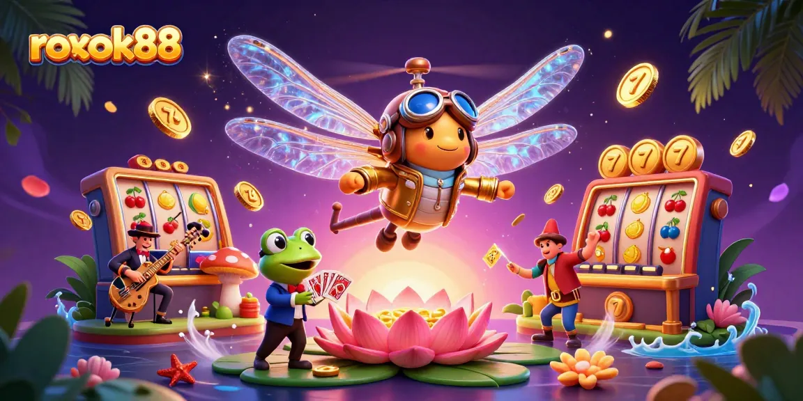 Engage in thrilling games at rokok88, featuring vibrant slot reels, lucky symbols, and an energetic casino atmosphere.
