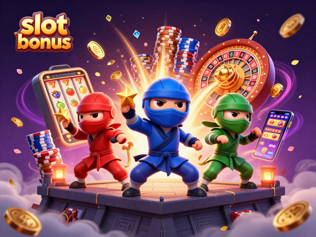 Experience the excitement of slot bonus games with a dynamic ninja chameleon team in action.