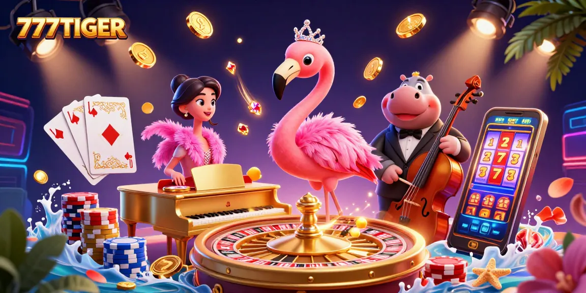 Win big with 777TIGER in this vibrant, casino-themed 3D illustration.
