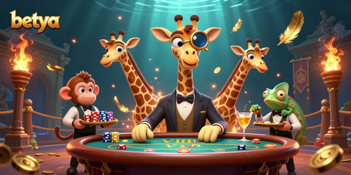 Engage in exciting games at betya with a vibrant 3D casino scene featuring unique characters.
