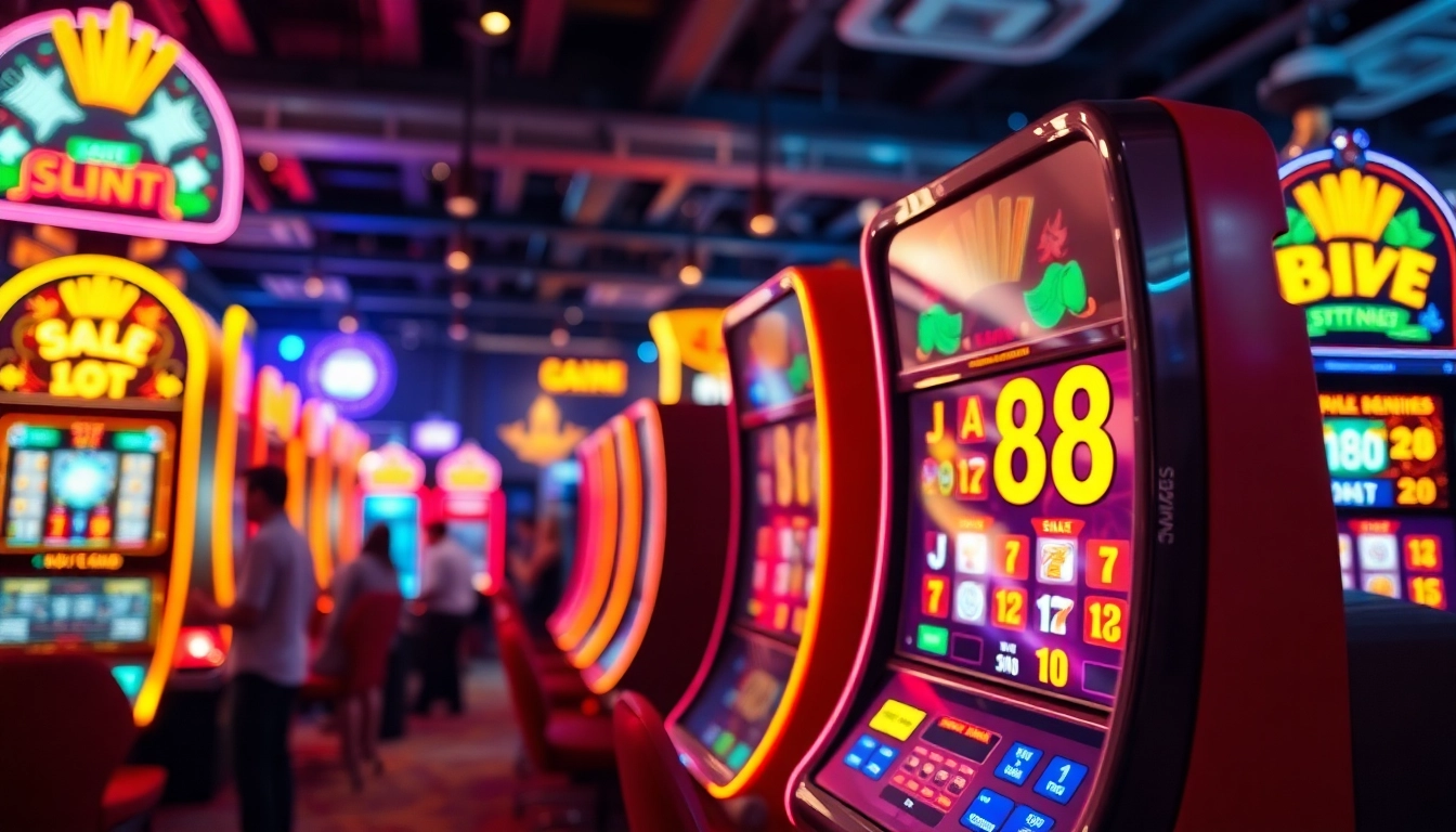 Menangkan jackpot di slot88 yang berkilau dengan cahaya cerah dan pemain bersemangat.