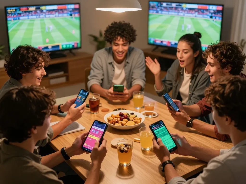 Pajaktoto login used for mobile sports betting with friends in a lively home atmosphere