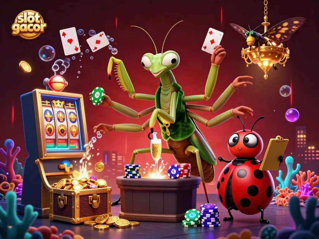 Engaging 3D cartoon illustration of slot gacor featuring vibrant gaming elements and dynamic characters.