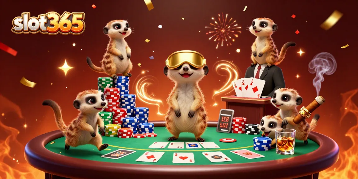 Experience the thrill of slot365 with meerkats running a vibrant casino operation.