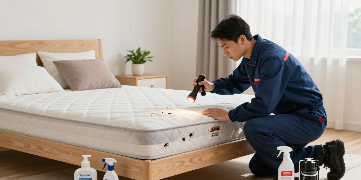 Effective bed bug control techniques being applied by a professional exterminator in a cozy bedroom.