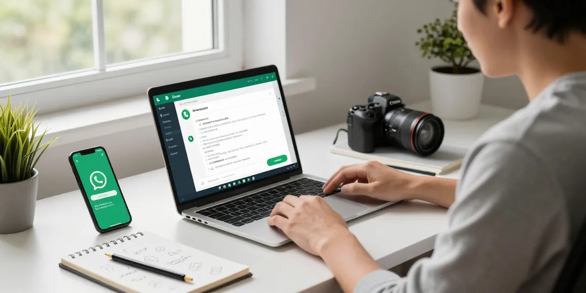 WhatsApp下載 user interface displayed on laptop in a modern home office.