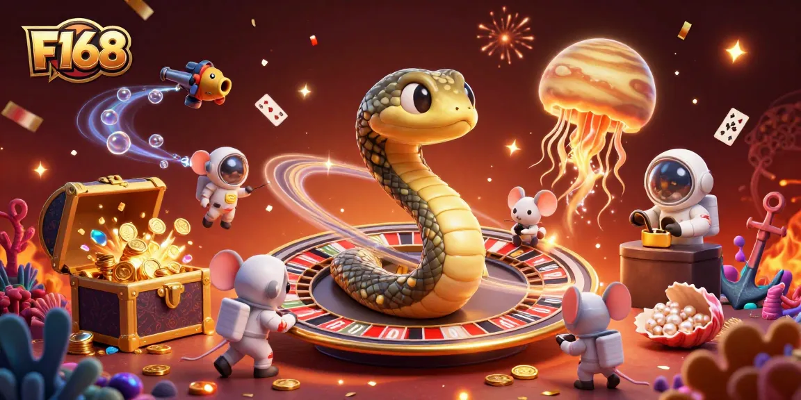 Experience the excitement of F168 with vibrant cosmic characters and dynamic casino elements.