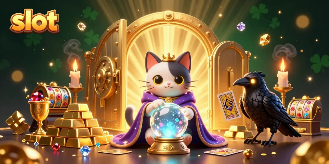 Spin the slot reels with vibrant treasures and mystic fortune teller characters in a dazzling casino scene.
