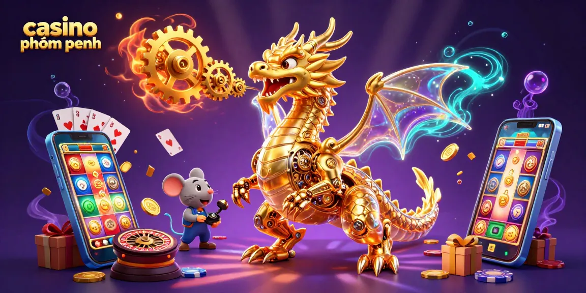 Experience the thrilling world of casino phnom penh with a vibrant dragon and dynamic gambling elements.