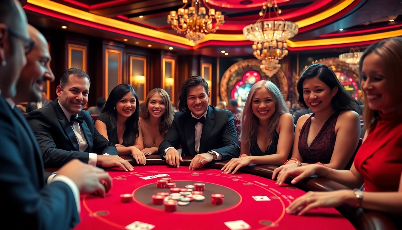 Engage with the vibrant atmosphere of a Non gamstop casino, featuring lively players and an elegant gaming table.