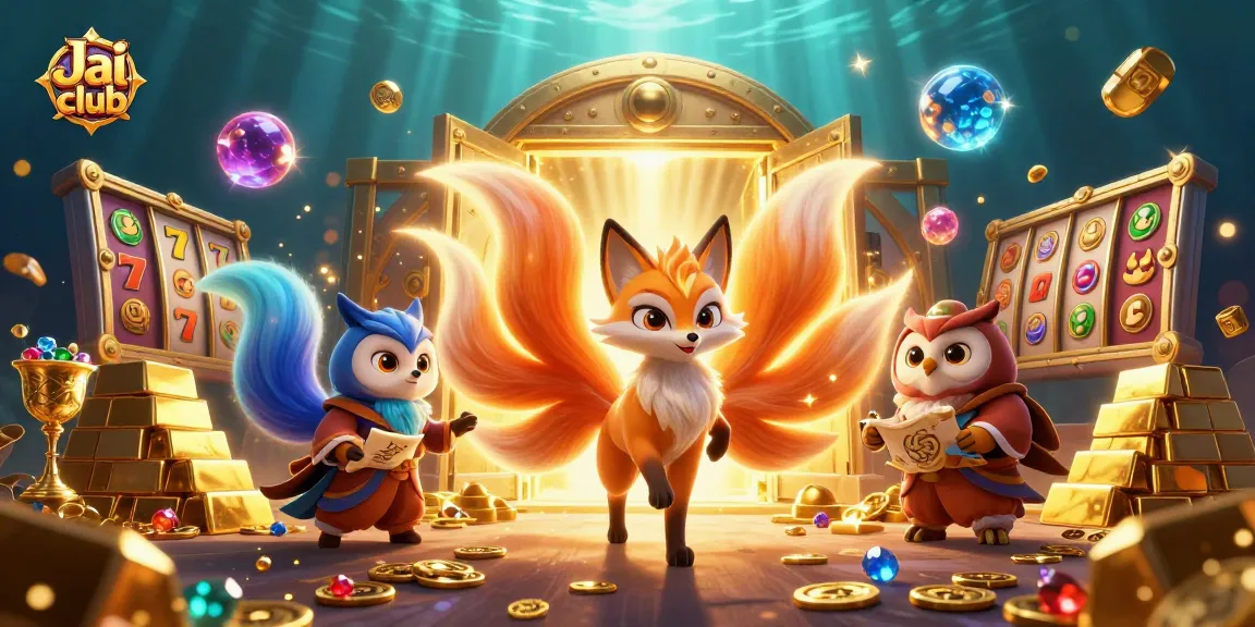 Immerse in the vibrant world of Jai club with a colorful scene featuring a mystical nine-tailed fox and classic casino symbols.