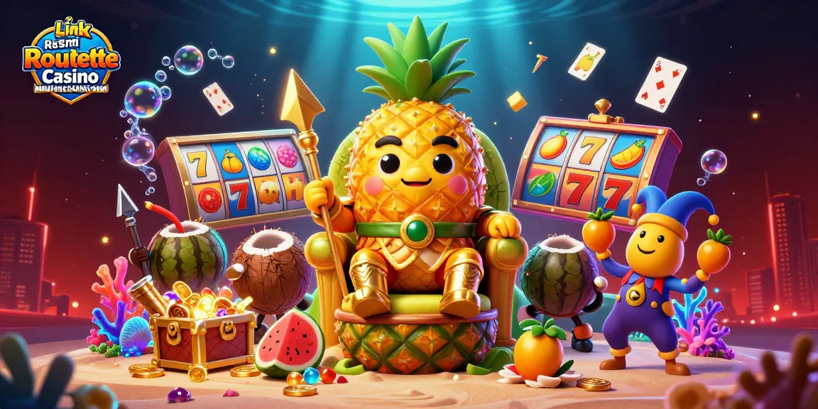 Engage with Link Resmi Roulette Casino Mildcasino in an exciting 3D beach casino illustration depicting vibrant game elements.