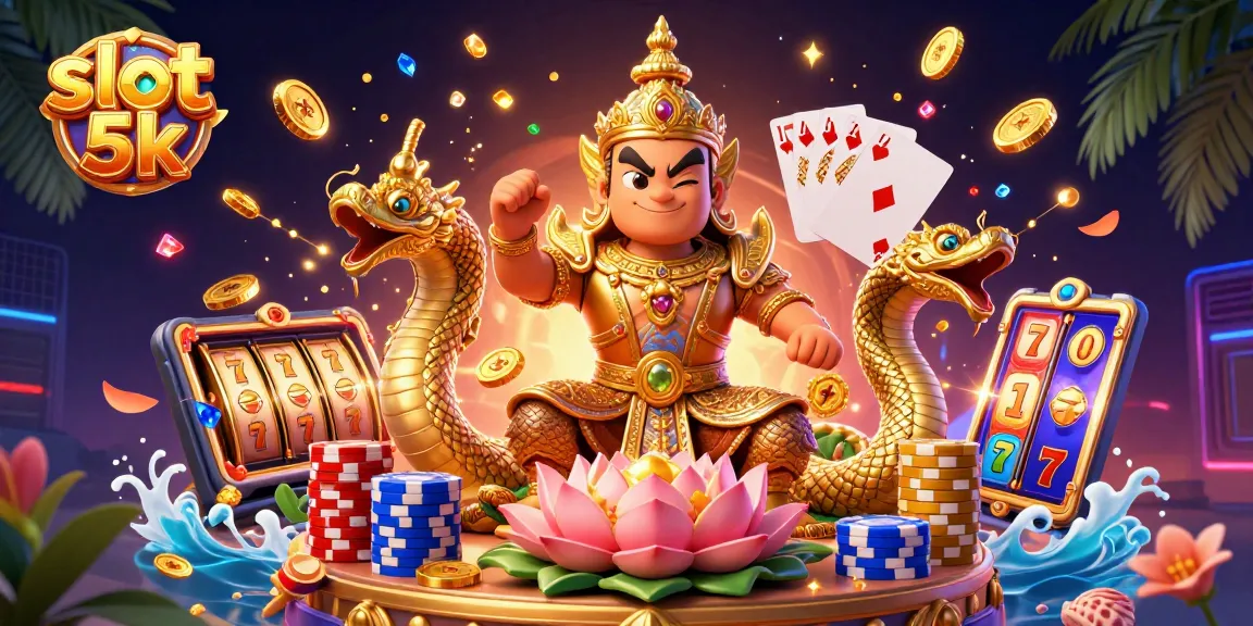 Play exciting slots at slot 5k with golden guardians and vibrant casino elements.