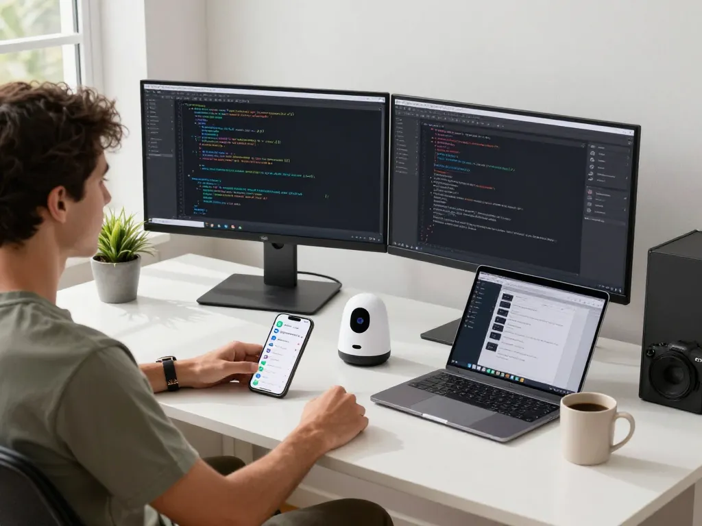 Developer using the clawbot personal AI assistant in a modern workspace