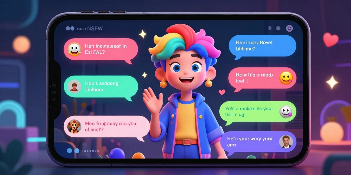 Engaging NSFW chat scene with a vibrant animated character and playful dialogue elements.