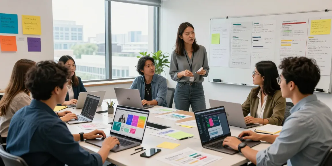 Dynamic team collaboration at a website design agency, showcasing creative professionals working on engaging web projects.