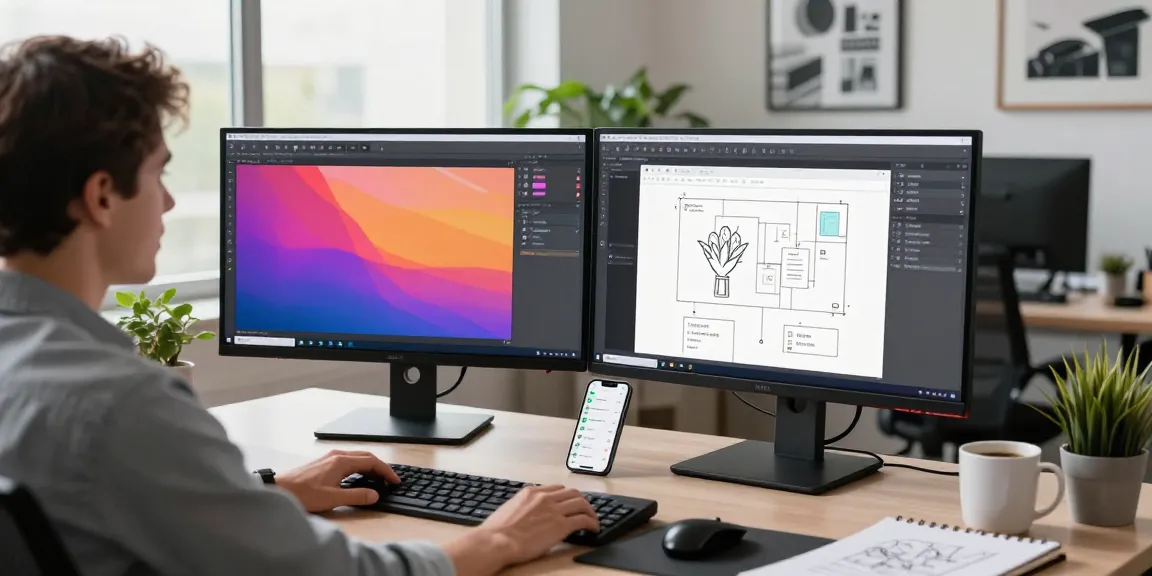 Advanced 截图软件 in action on dual monitors, showing collaborative design and screenshot tools in a vibrant workspace.