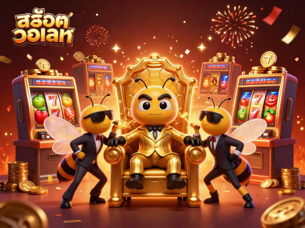 Experience thrilling สล็อตวอเลท action in a dynamic 3D casino scene filled with slot machines.