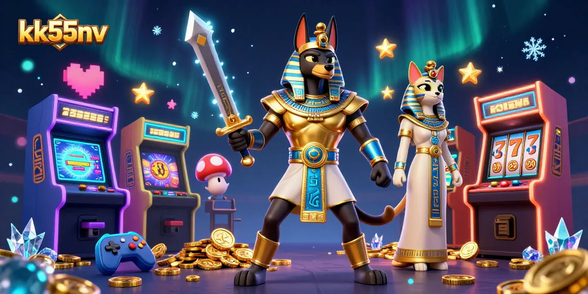 Spin the reels with kk55nv in a vibrant, ancient Egyptian-themed casino scene.