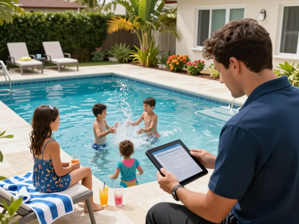 Dolphin Pool Services offers expert maintenance care and a family-friendly atmosphere by a beautiful residential pool.