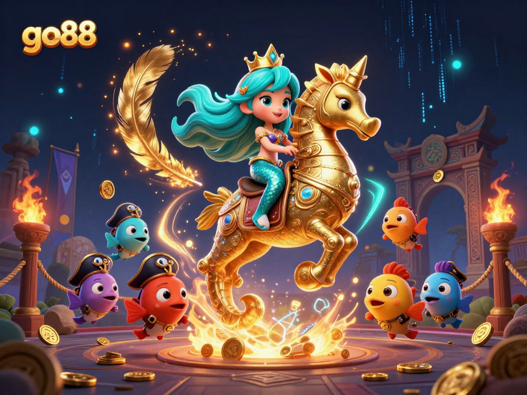 Experience the excitement of go88 with this vibrant 3D mermaid princess casino scene.