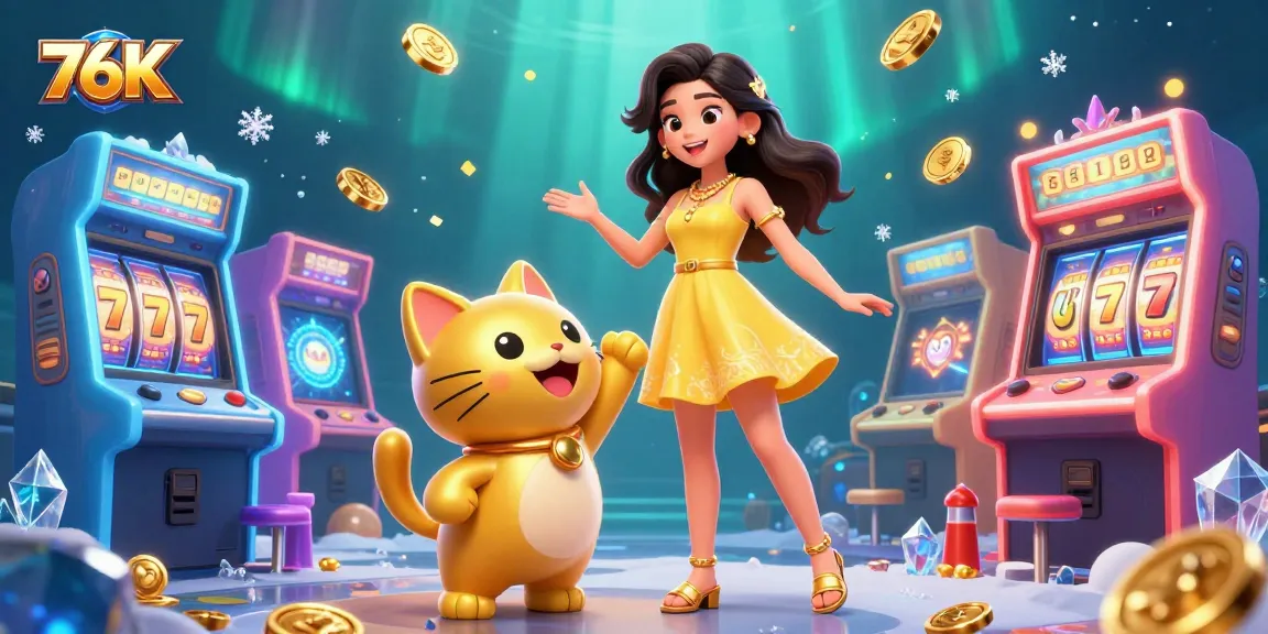Engage with exciting slots at 76K, featuring cheerful character interactions and dynamic casino gameplay.