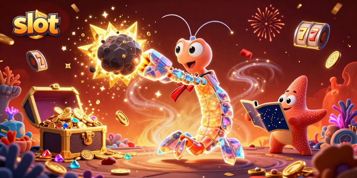 Spin the reels with excitement in a vibrant slot-themed 3D illustration featuring dynamic characters and treasure!